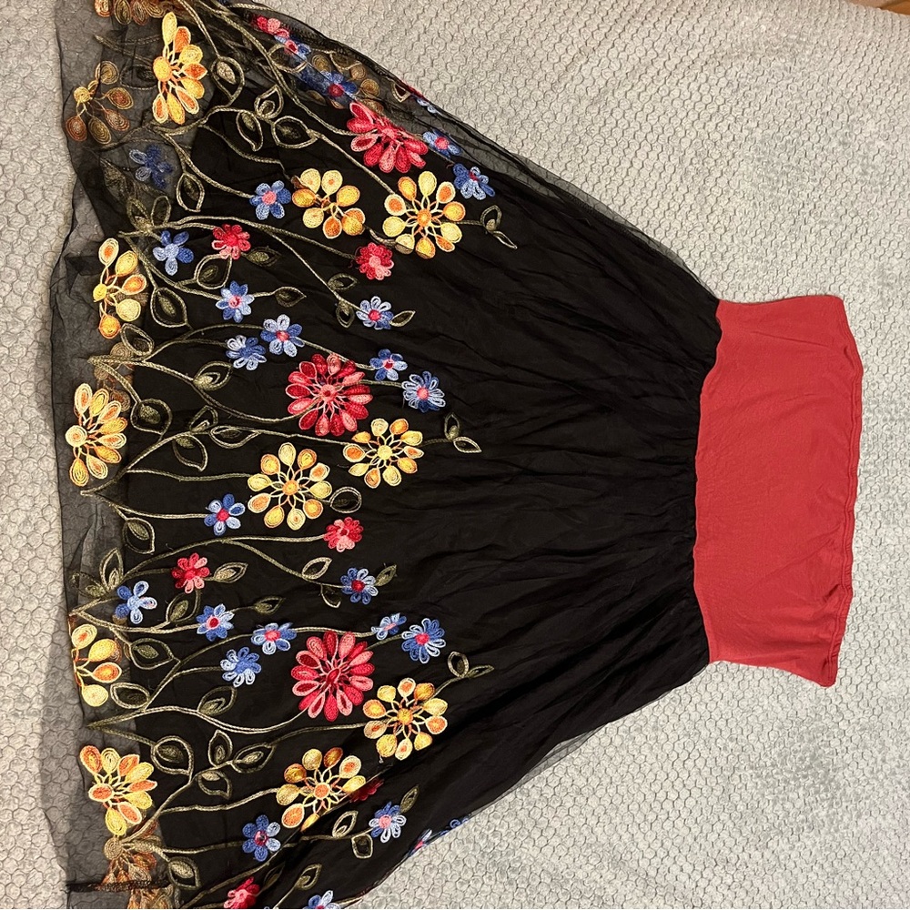 Floral Embroidered Black Skirt